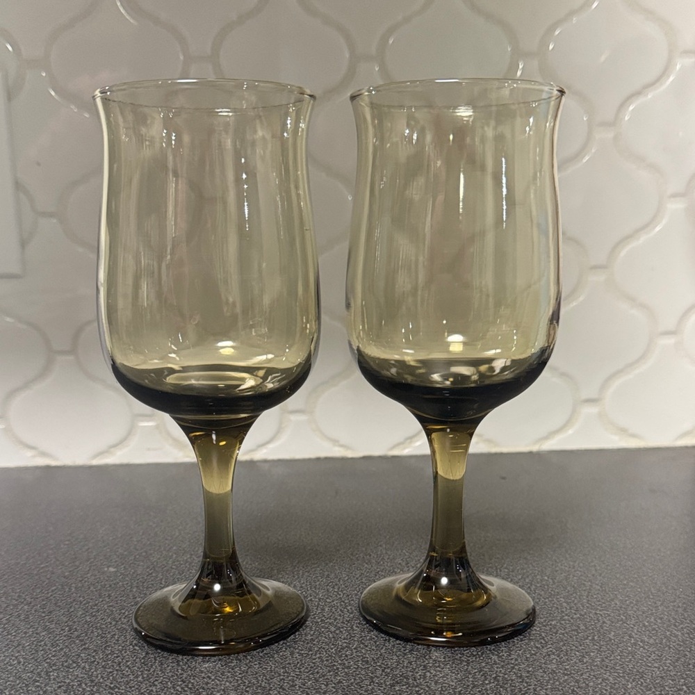 Vintage Smokey Brown Libbey "Connoisseur" Wine Glasses